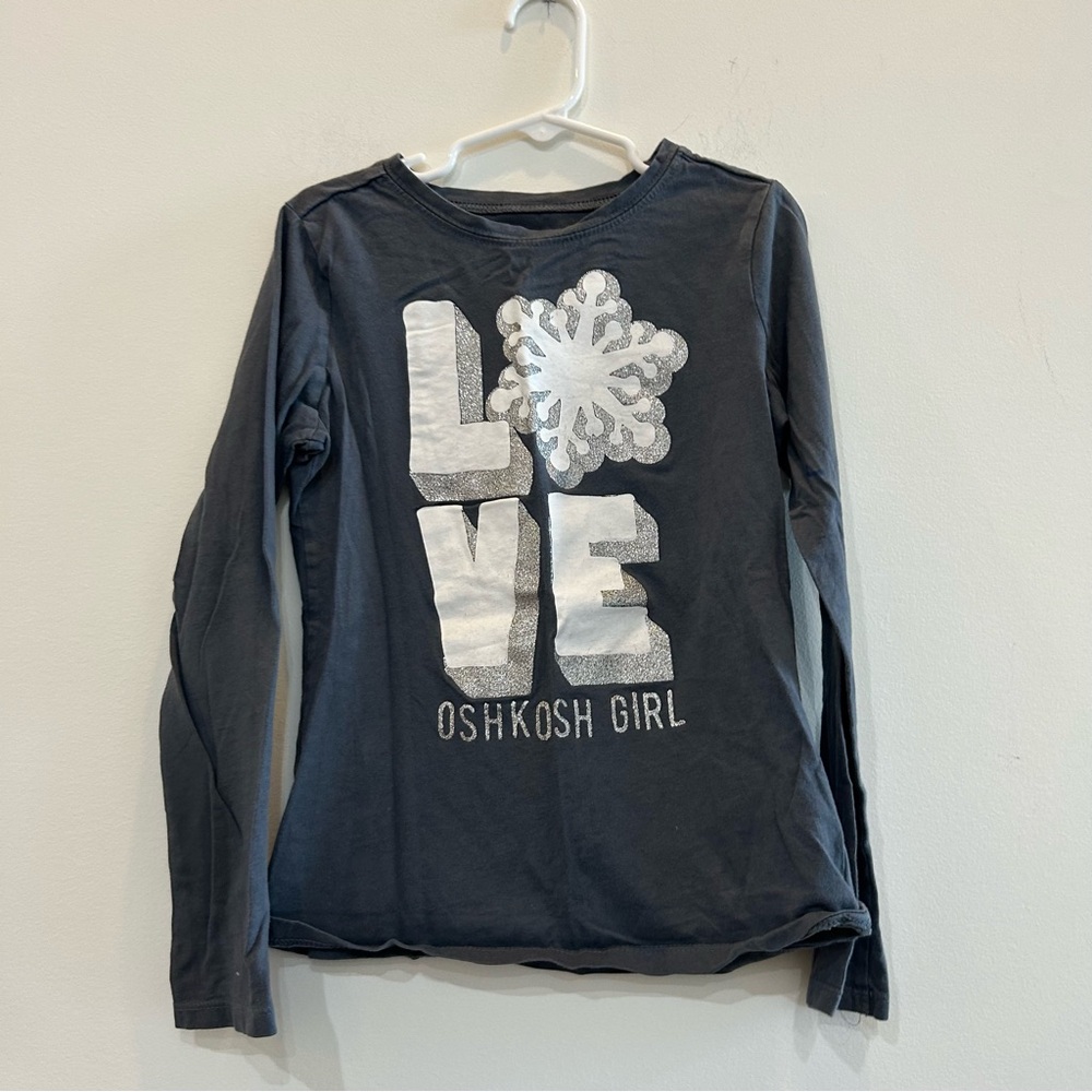 Oshkosh gray LOVE long sleeve shirt. Size 7.